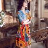 Kakagogo High Quality Vintage Print V-neck Summer Dresses
