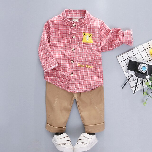 Autumn Spring Baby Boy Fashion Formal Clothing Set Kid Suits Set Plaid Shirt Pants 2pac/set Children Clothes Set 1 2 3 4 5 Years - Image 6