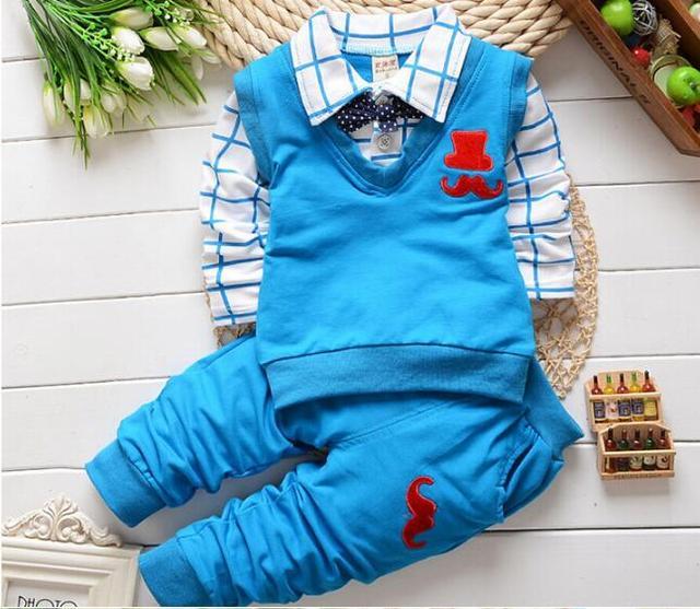 BibiCola boys clothing set fashion children gentleman suit for weddings formal costume moustache 3pcs kids clothes autumn style