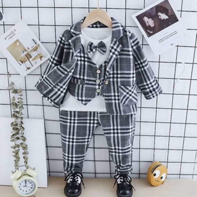Boys' Gentleman Casual Plaid Shirt Suspender Suit Autumn New Children's First Year Dress Gentleman Suit - Image 6