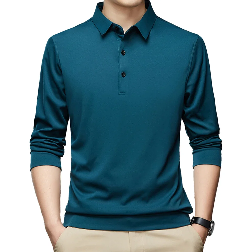 Tops Mens T-Shirt OOTD Regular Skin-friendly Solid Handsome Long Sleeve Blouse Breathable Business Casual Loose - Image 4