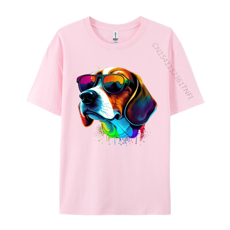 Crazy Beagle Art 2 Tops T Shirt for Men Faddish ostern Day O Neck Cotton Fabric Short Sleeve Tshirts Casual Tee Shirts Beagle Art 2 pink