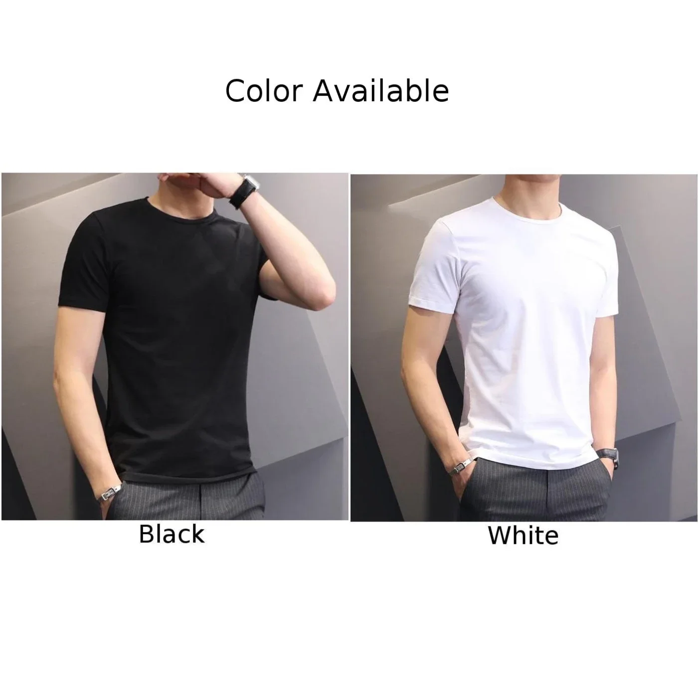 Basic Men T-shirt Solid Color Top Plus Size Polyester Pullover Short Sleeve Slim Fit Undershirt Bottoming Shirt - Image 5
