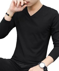 T-shirts Men Long Sleeve Basic Undershirt Solid Slim Fit V Neck Muscle Workout Fitness Blouse Tee Tops Everyday T Shirt