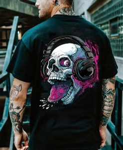 2023 Men's Street Style Short Sleeve T-Shirt Printed Skull Pattern Short Sleeve Summer Casual Men's Top Breathable T-Shirt