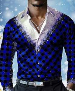 2025 Christmas Men's Plaid Shirt 12 Colors Formal Long Sleeve Fashion Casual Party Evening Wear Autumn Lapel Shirt 3D Printing