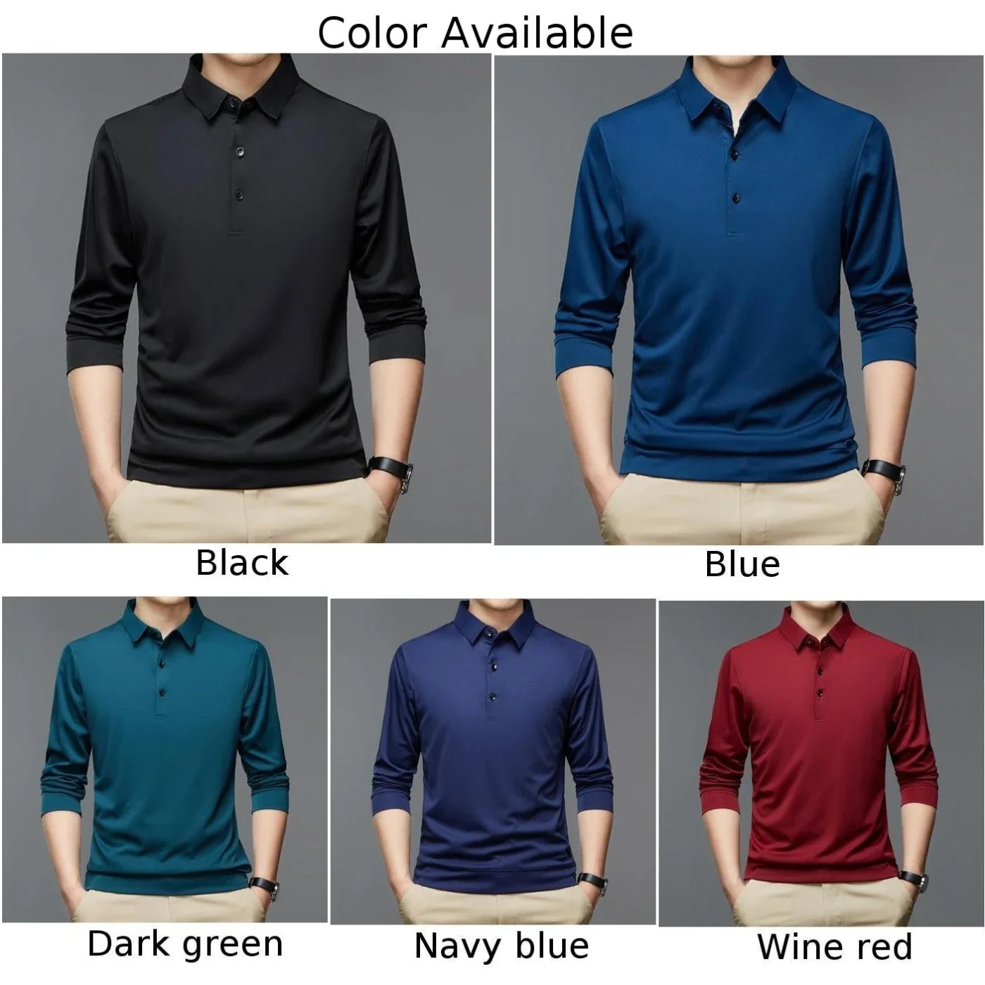 Tops Mens T-Shirt OOTD Regular Skin-friendly Solid Handsome Long Sleeve Blouse Breathable Business Casual Loose - Image 5