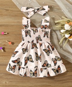 Little Girl Princess Dress Summer Baby Butterfly Print Comfortable Dress Kids Clothes