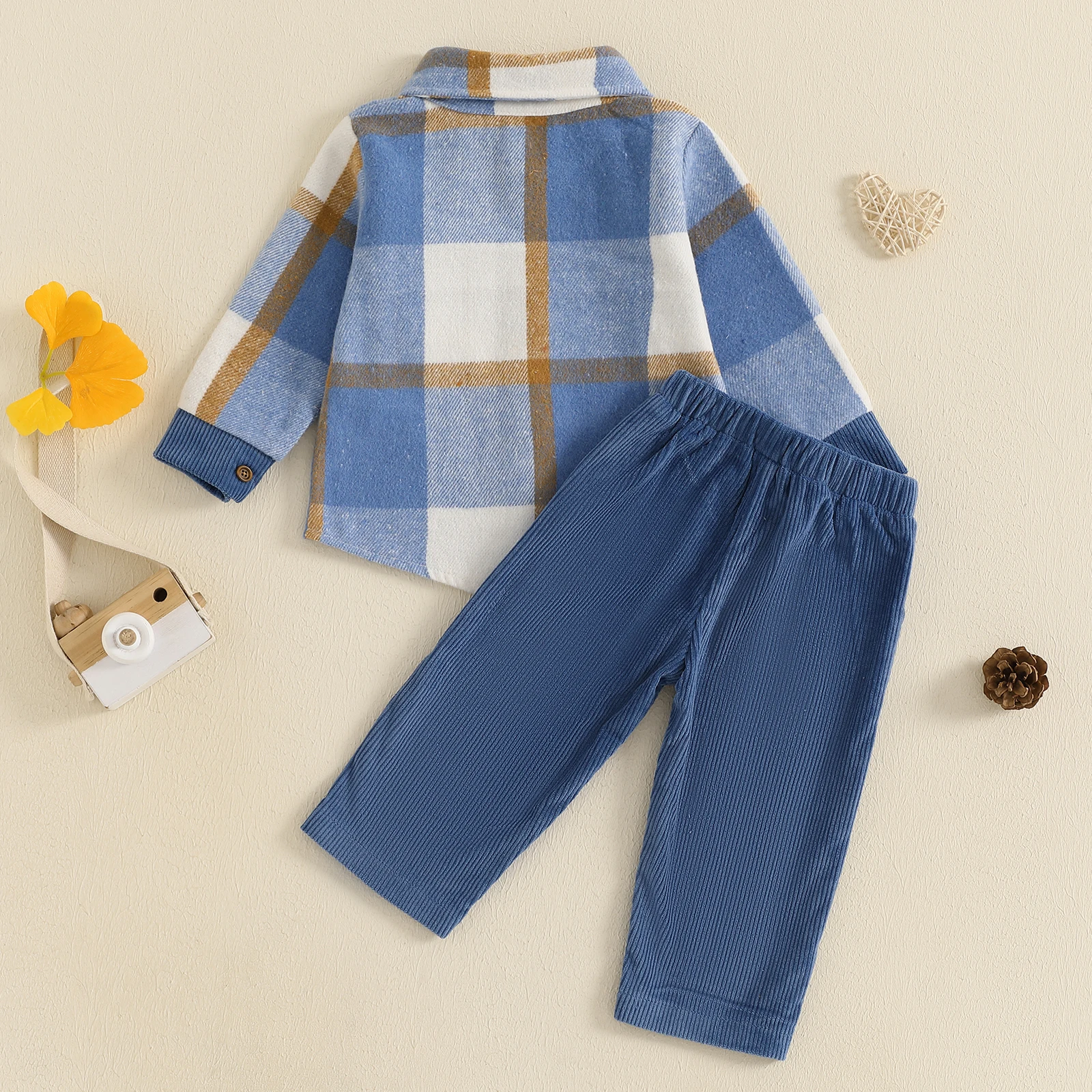 1-5Y Kids Boy Fall Winter Outfits Classic Long Sleeve Plaid Print Shirt Jacket Corduroy Pants Set Fashion Boys Autumn Clothes - Image 3
