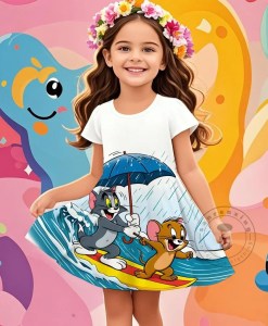 Girls Short-Sleeved Dress Cute Tom And Jerry 3D Print Skirt Summer New Clothes Original Brand Clothing Dress For Girl Nightdress