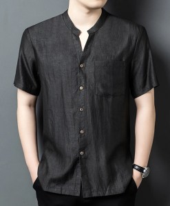 Crack Plus Size Silk Shirts For Men Short Sleeved Skin-Friendly Summer Quality Gambiered Canton Gauze Tang Costume Chemise Homme