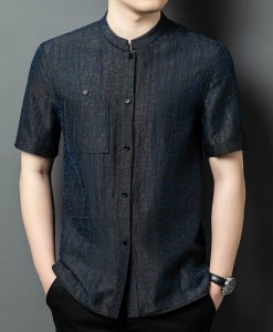 Double Sided Wear 100% Silk Shirts For Men Short Sleeve Luxurious Summer Coolness Anti-Wrinkle Quality Fashion Camisas De Hombre