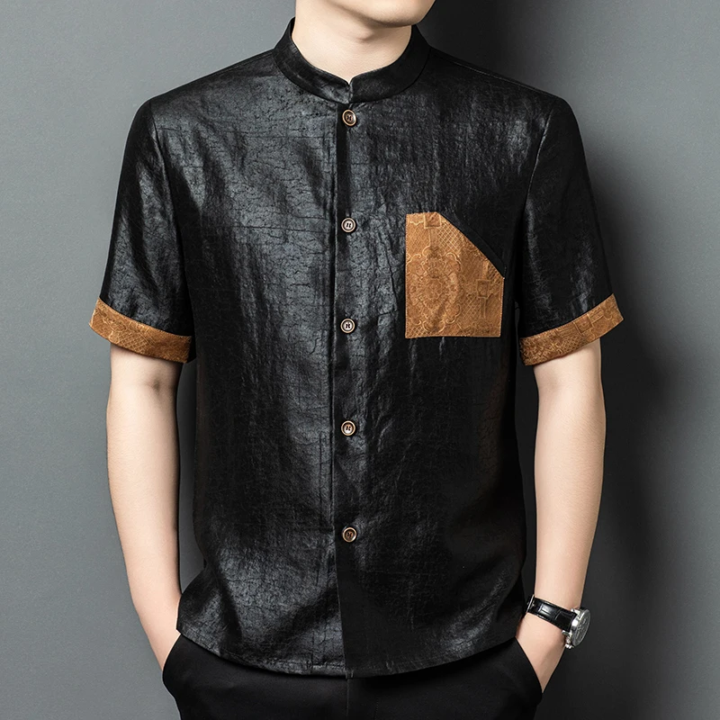 Tang Costume Premium Shirts For Men Loose Gambiered Canton Gauze Summer Quality 100% Silk Lightweight Handsome Camisas De Hombre