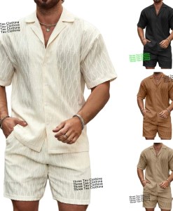 Summer Two-piece Set Men Short Sleeve Shirt Shorts Sets Fashion Casual Cardigan Tops Pants Beach Sport Tracksuit Male Clothes