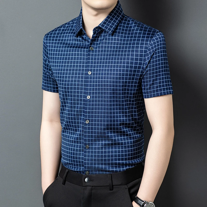 100% Silk Premium Plaid Shirts For Men Short Sleeve Smart Casual Summer High Quality Soft Comfortable All Match Camisa Masculina - Image 2