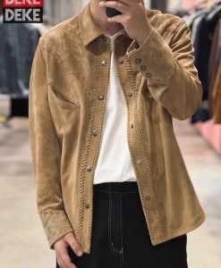 Mens Luxury Genuine Leather Vintage Jacket Slim Fit Shirt Collar Single Breasted Head Layer Sheep Suede Coats Punk Outerwear