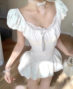 Summer Solid Color Lace Y2k Mini Dress Set Woman Harajuku Punk Sweet Fashion Dress Slim Fit Korean Style Casual Dress Hot Girls