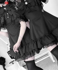 Japanese Mine Style Subculture Sweet Y2k Sets Lace Splicing Short-sleeved Dress Elastic High Waist Shorts Two-piece Set Women