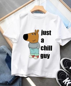 Just A Chill Guy Children Tops Kids Cotton T-shirts Cute Cartoon Graphic T Shirts Boys Girls Casual Short Sleeved Kids Clothes