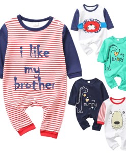 New baby long-sleeved cotton animal print striped boys and girls climbing clothes Romper jumpsuit newborn clothes